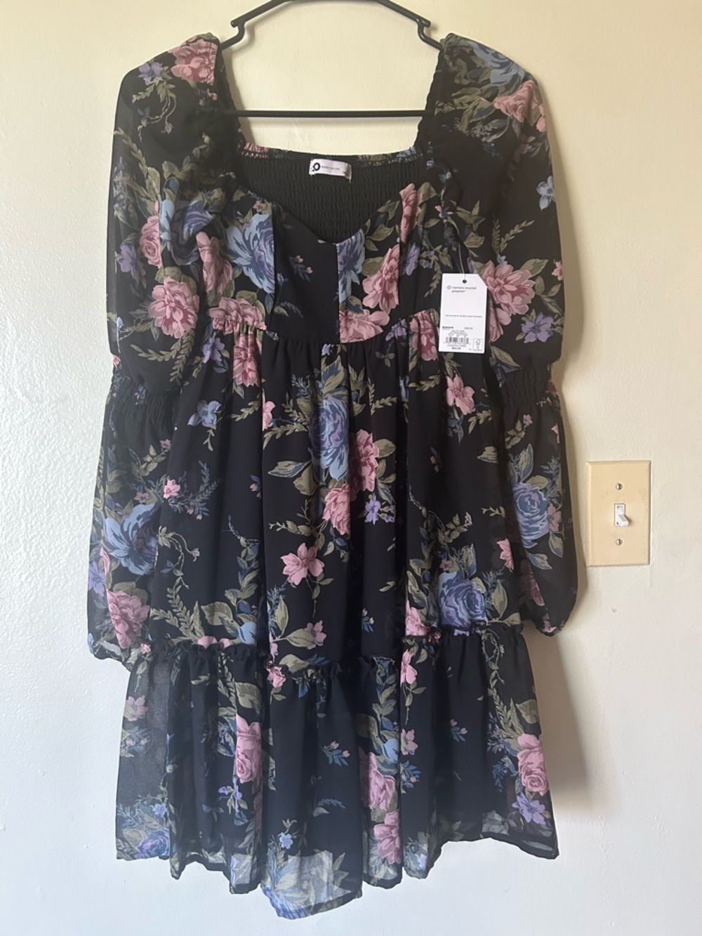 NWT Whimsigoth XS Tiered Dress Soft Goth Dark Fairy Witchy Ren Faire Bell Sleeve